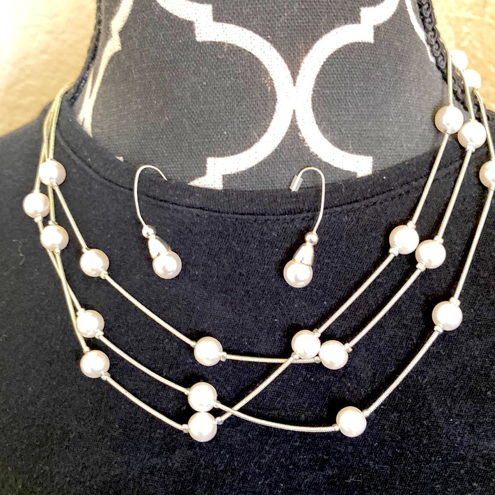 Pearl Necklace & Earrings